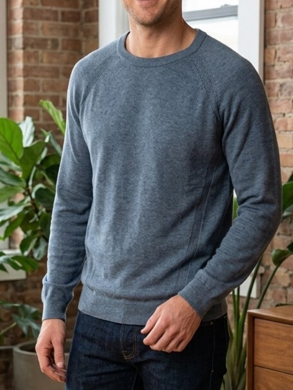 Lululemon Blue Knit Crewneck Sweater Mens Large Raglan Long Sleeve Pullover